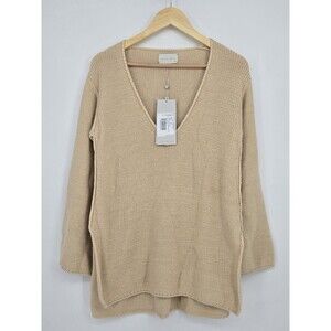 NWT $975 Arje Patmos Luxury Italian Cotton/Wool/Silk V-Neck LS Knit Top Womens M